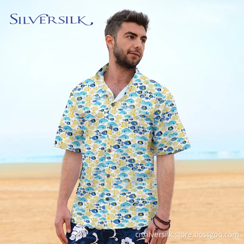 Vintage Print Fish Leaf Shirts Sublimation for Men